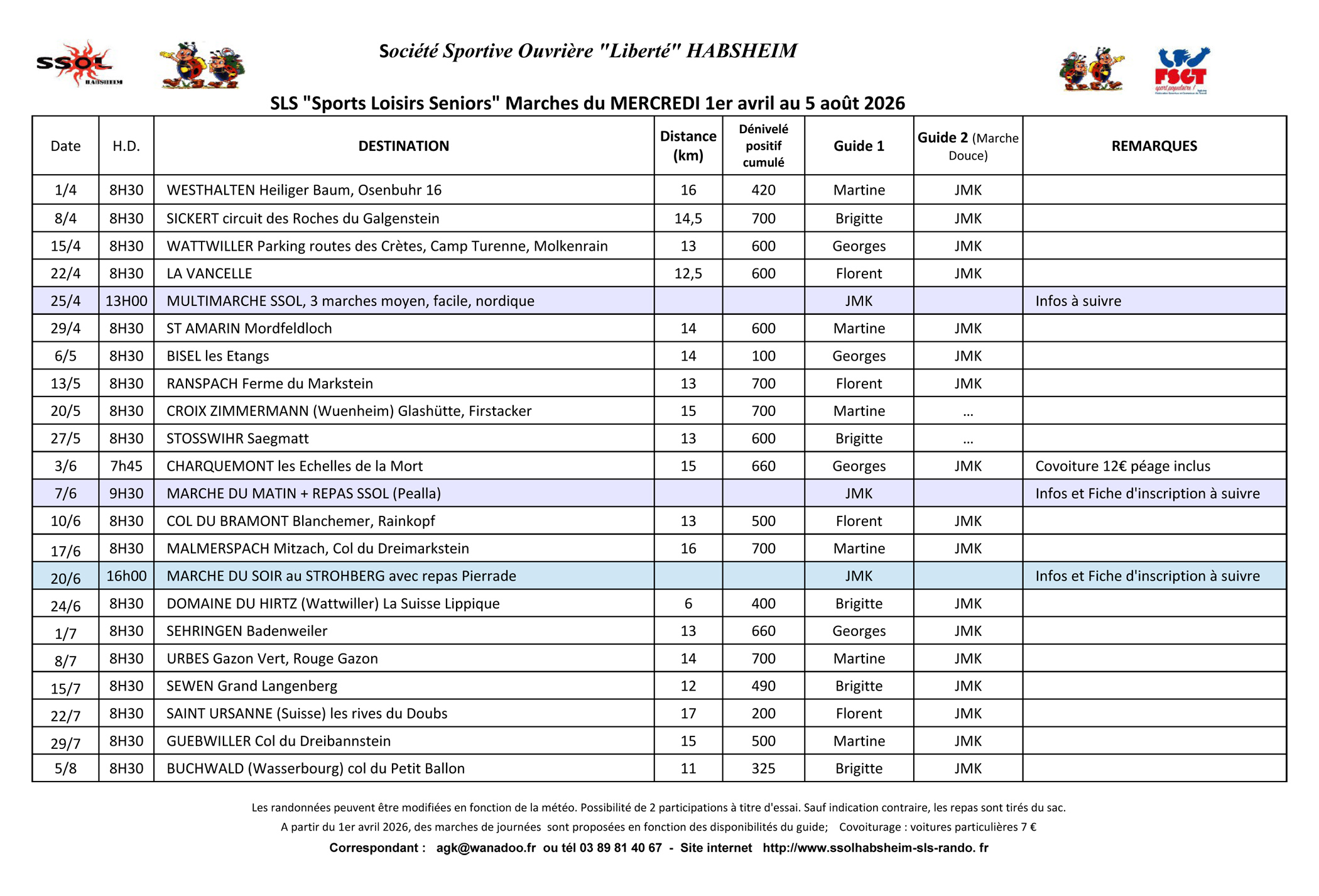 2026 03 09 Programme du MERCREDI 1er semestre 2026
