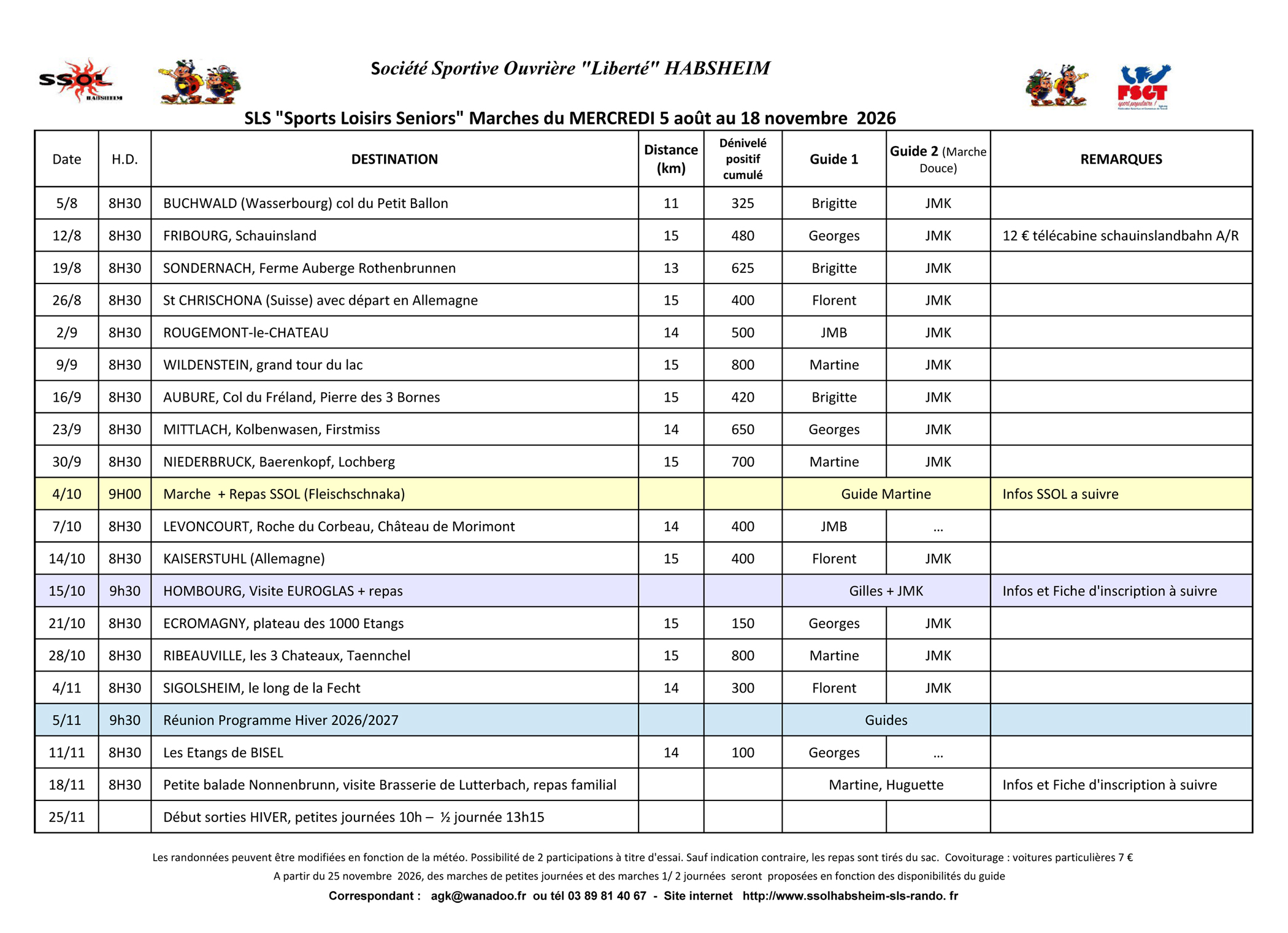 2026 07 26 Programme du MERCREDI 2eme semestre 2026